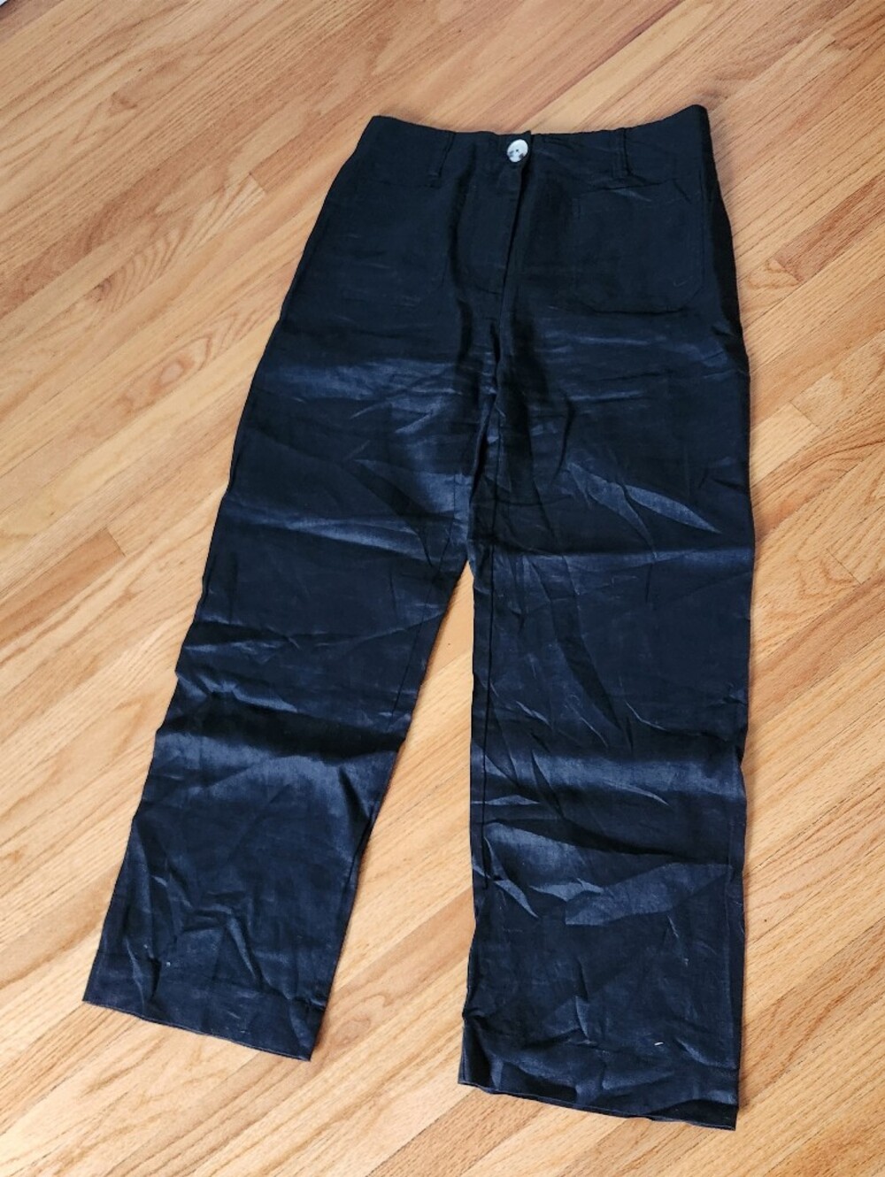 Quince Wide Leg Linen Patch Pocket Pant size 6 in black - Picture 2 of 10